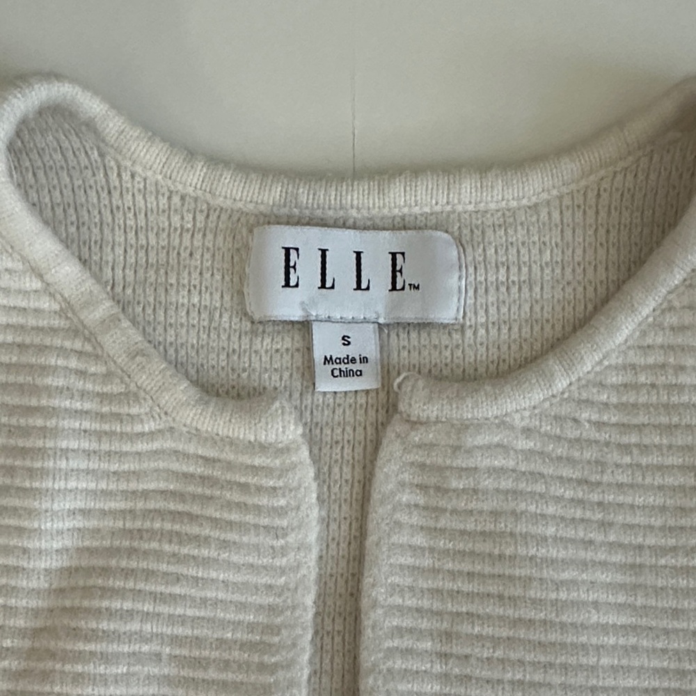 ELLE Cream Textured Open-Front Ribbed Cardigan - Picture 2 of 4